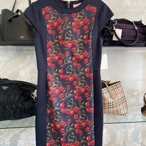 TED BAKER Navy & Red Cherry Front Cap Sleeve Dress